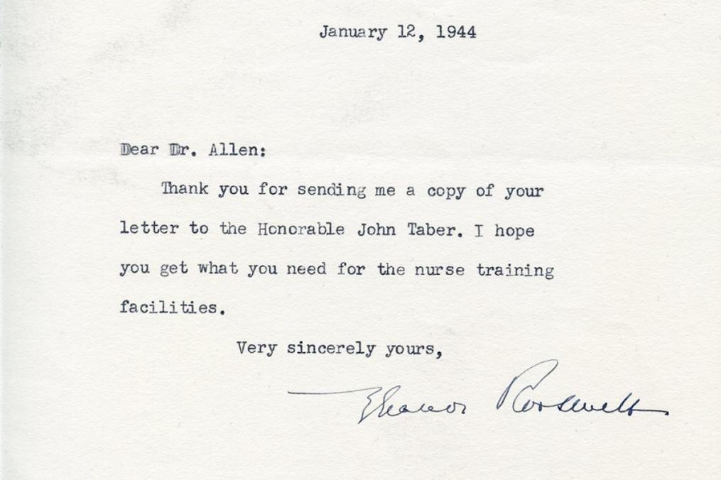 First Lady Eleanor Roosevelt kept up with Keuka College's Nursing program after suggesting it.