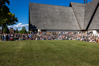 Keuka College's incoming class of 2025, shown posing outside Norton Chapel earlier this semester, were drawn by the College's location, as well as popular programs like Nursing, Education, Criminal Justice, Occupational Therapy, Psychology, and Management.